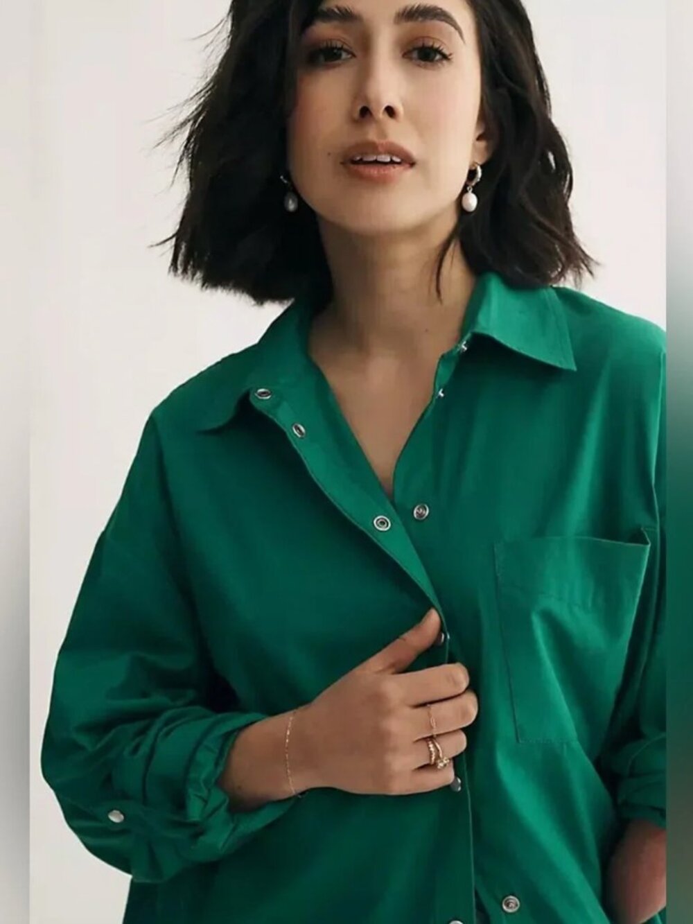 NEW NWT Anthropologie Maeve Bennet Buttondown Shirt Green XS Oversized Magnetic